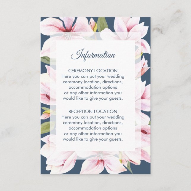 Elegant Magnolia Floral Wedding Information Cards (Front)
