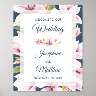 Elegant Magnolia Floral Wedding Welcome Sign