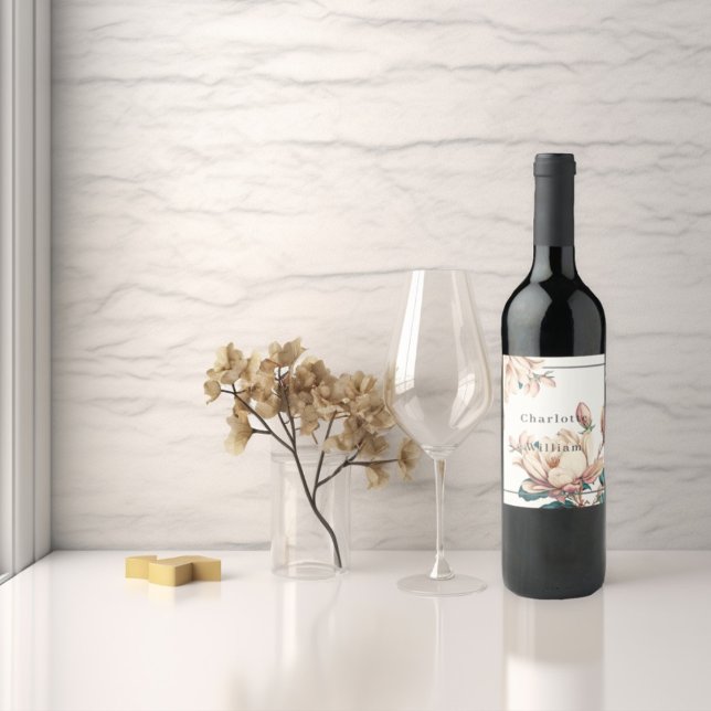 Elegant magnolia floral  wine label (Creator Uploaded)