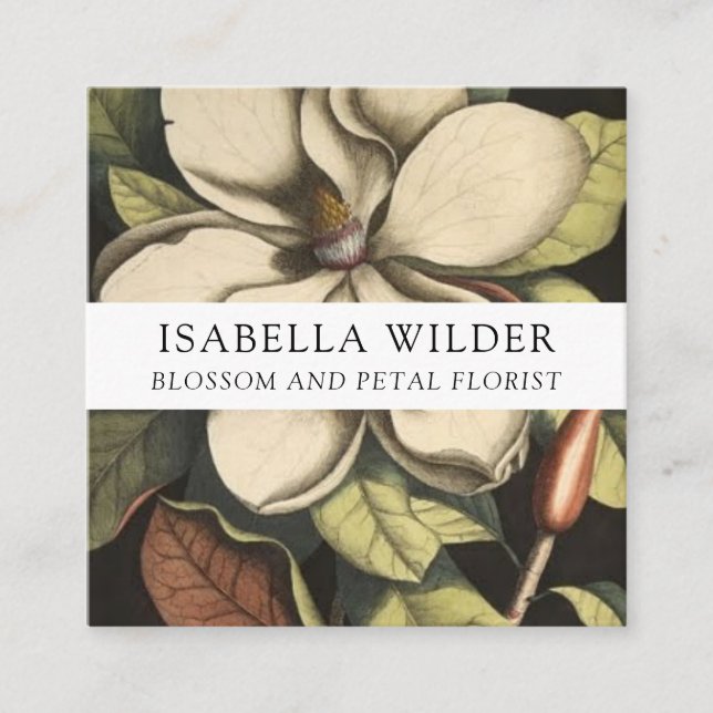 Elegant Magnolia Flower Florist  Square Business Card (Front)