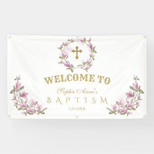 Elegant Magnolia Flowers Baptism Welcome Sign