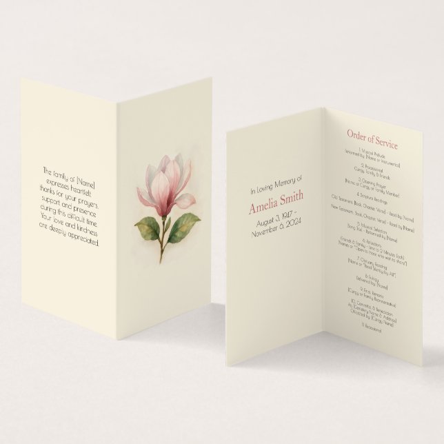 Elegant Magnolia Funeral Order of Service Program  (Inside and Outside)