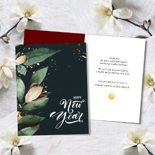 Elegant Magnolia Gold Confetti Foliage Corporate Holiday Card