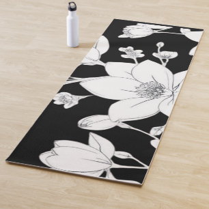 Elegant Magnolia Line Art – Minimalist Floral  Yoga Mat