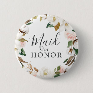 Elegant Magnolia Maid of Honor Bridal Shower 6 Cm Round Badge