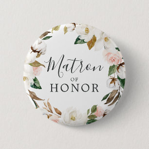 Elegant Magnolia Matron of Honor Bridal Shower 6 Cm Round Badge