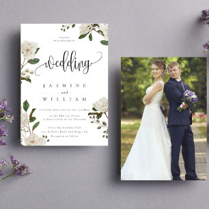 Elegant Magnolia Modern  Photo  Wedding  Invitation