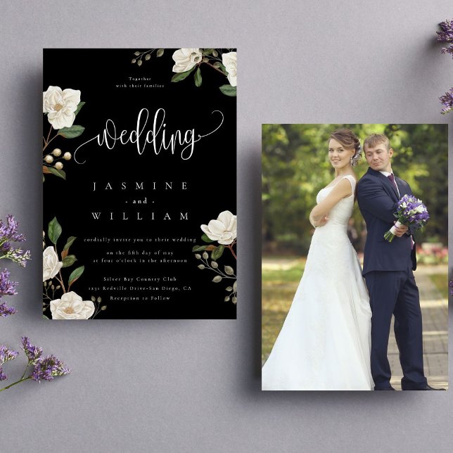 Elegant Magnolia Modern  Photo  Wedding  Invitation (Creator Uploaded)