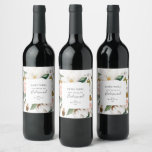 Elegant Magnolia | Pairs Well Bridesmaid Proposal Wine Label<br><div class="desc">This elegant magnolia pairs well bridesmaid proposal wine label is perfect for a modern classy wedding. The soft floral design features watercolor blush pink peonies, stunning white magnolia flowers and cotton with gold and green leaves in a luxurious arrangement. Customise the wine bottle labels with the name of the bride....</div>