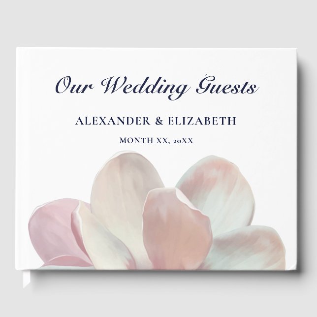Elegant Magnolia Pink and White Wedding Guest Book (Front)