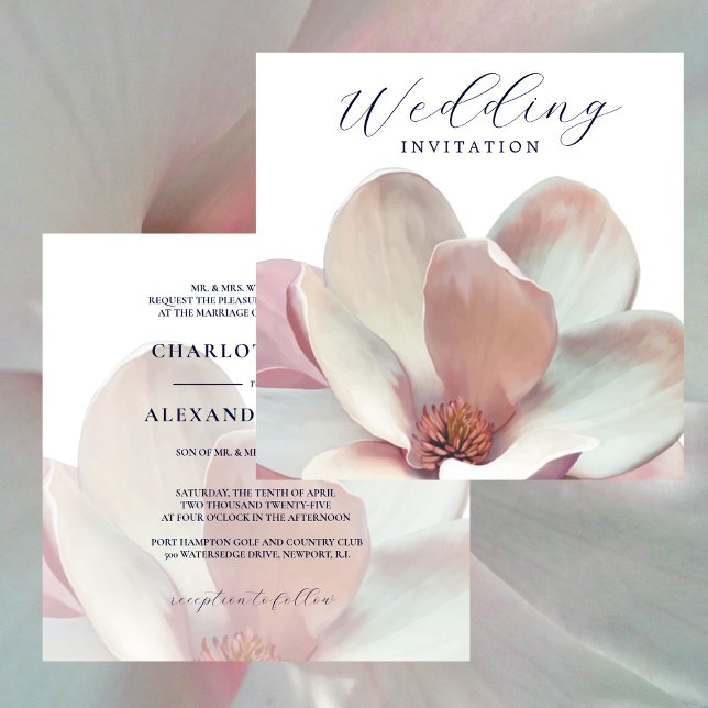 Elegant Magnolia Pink and White Wedding Invitation (Elegant Magnolia Pink and White Wedding Invitation 1)