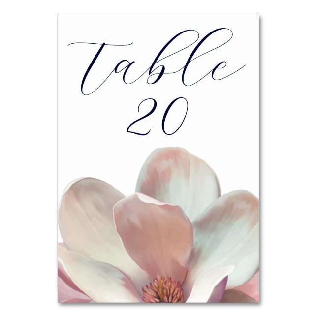 Elegant Magnolia Pink and White Wedding Table Number (Front)