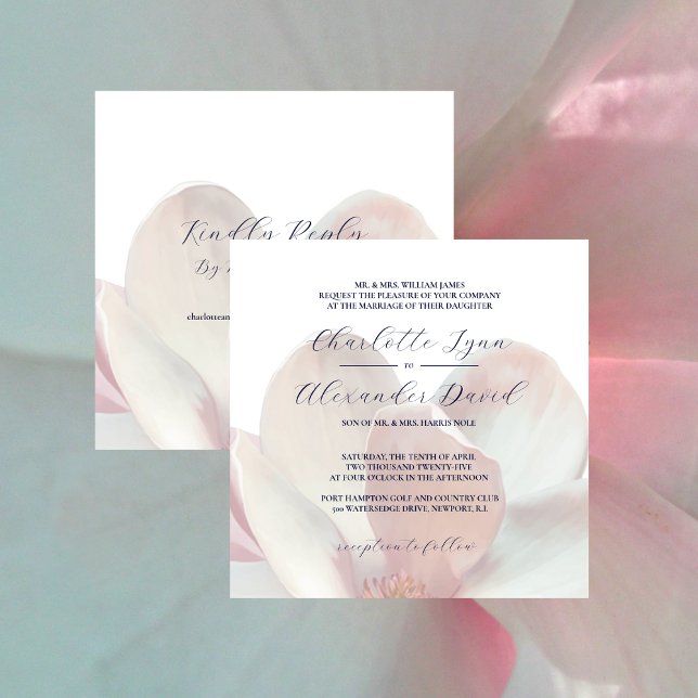 Elegant Magnolia Pink and White with Reply Wedding Invitation (Elegant Magnolia Pink and White with Reply Wedding Invitation)