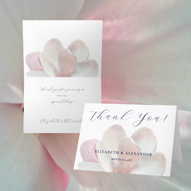 Elegant Magnolia Soft Pink and White Wedding  Thank You Card (Elegant Magnolia Soft Pink and White Wedding Thank You Card)