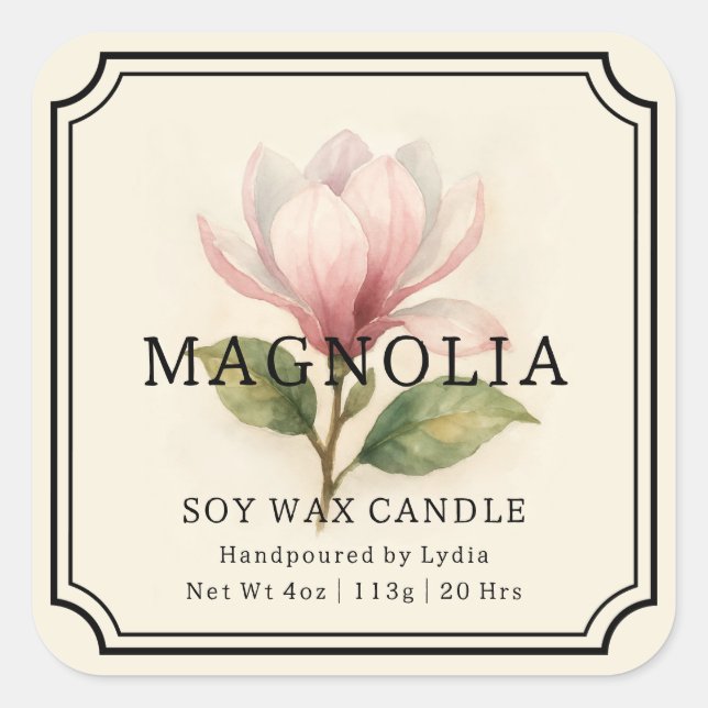 Elegant Magnolia Soy Wax Candle Business Label (Front)