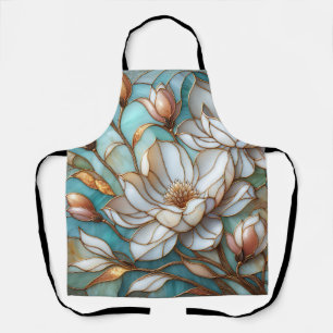 Elegant Magnolia Stained Glass Floral Mosaic Art Apron