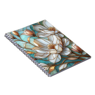 Elegant Magnolia Stained Glass Floral Mosaic Art Notebook