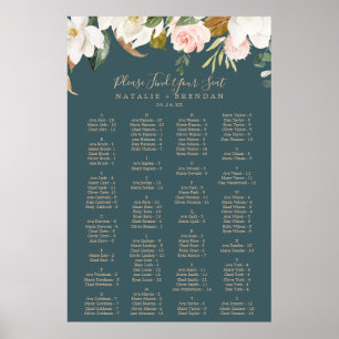 Elegant Magnolia Teal Alphabetical Seating Chart