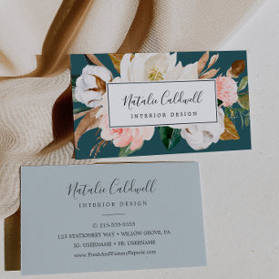 Elegant Magnolia   Teal and White Business Card