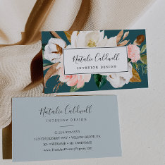 Elegant Magnolia | Teal And White Business Card at Zazzle