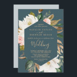 Elegant Magnolia | Teal and White Wedding Invitation<br><div class="desc">This elegant magnolia teal wedding invitation card is perfect for a modern classy wedding. The moody floral design features watercolor blush pink peonies,  stunning white magnolia flowers with gold and green leaves in a luxurious arrangement on a teal background.</div>