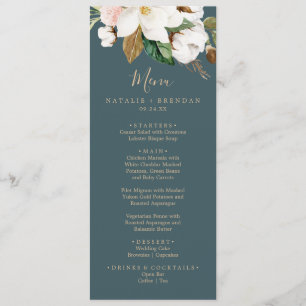 Elegant Magnolia Teal & White Wedding Dinner Menu