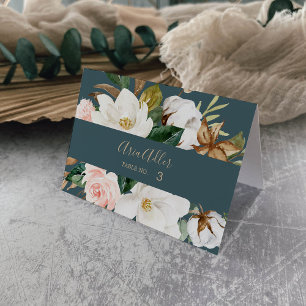Elegant Magnolia Teal & White Wedding Place Cards