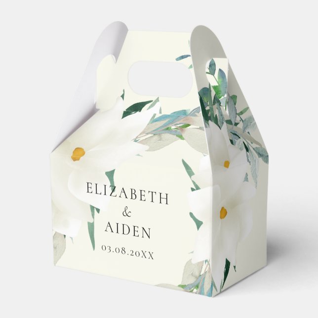 Elegant Magnolia Wedding Beige Favour Box (Front Side)