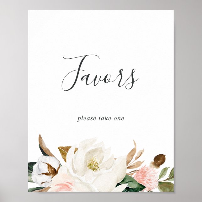 Elegant Magnolia Wedding Favours Sign (Front)