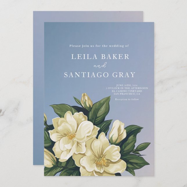 Elegant Magnolia Wedding Invitation (Front/Back)
