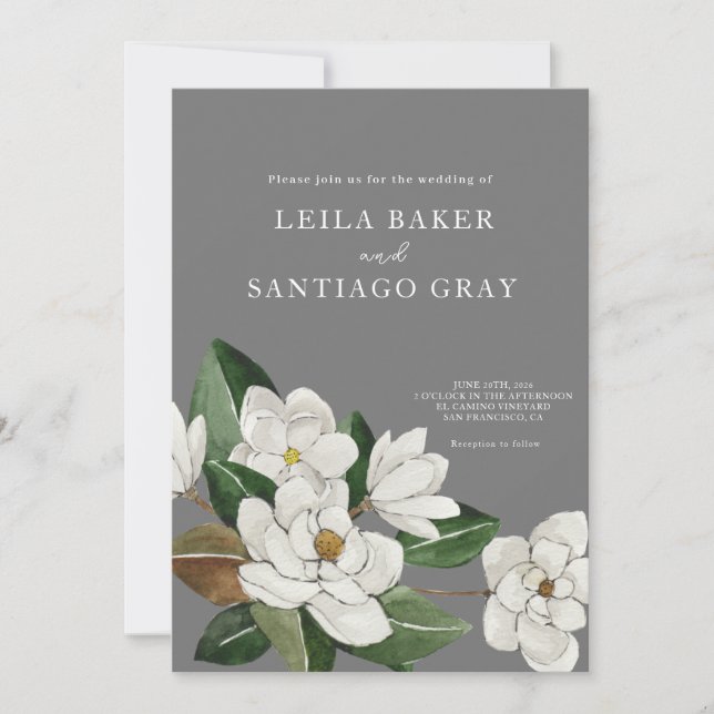 Elegant Magnolia Wedding Invitation (Front)
