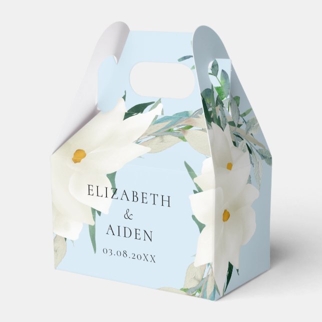 Elegant Magnolia Wedding Light-Blue Favour Box (Front Side)