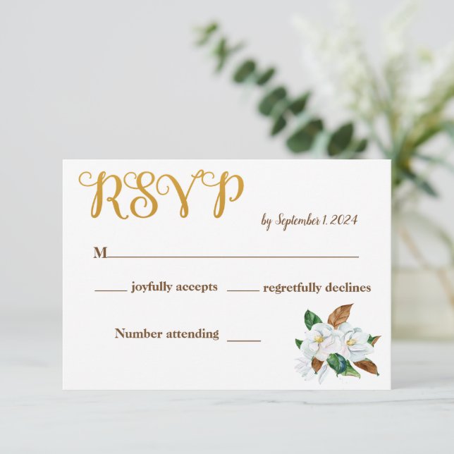 Elegant Magnolia Wedding RSVP Card (Standing Front)