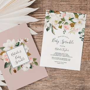 Elegant Magnolia White and Blush Baby Sprinkle Invitation