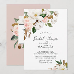 Elegant Magnolia White and Blush Bridal Shower Invitation