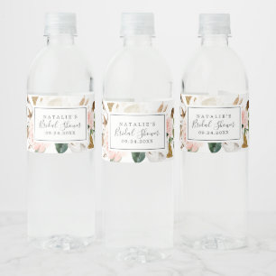 Elegant Magnolia White and Blush Bridal Shower Water Bottle Label