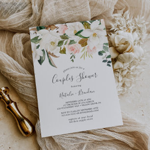 Elegant Magnolia   White and Blush Couples Shower Invitation