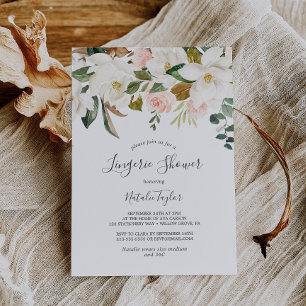 Elegant Magnolia White and Blush Lingerie Shower Invitation