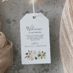 Elegant Magnolia | White and Blush Wedding Welcome Gift Tags<br><div class="desc">These elegant magnolia white and blush wedding welcome gift tags are perfect for a modern classy wedding. The soft floral design features watercolor blush pink peonies, stunning white magnolia flowers and cotton with gold and green leaves in a luxurious arrangement. Personalise the tags with the location of your wedding, a...</div>