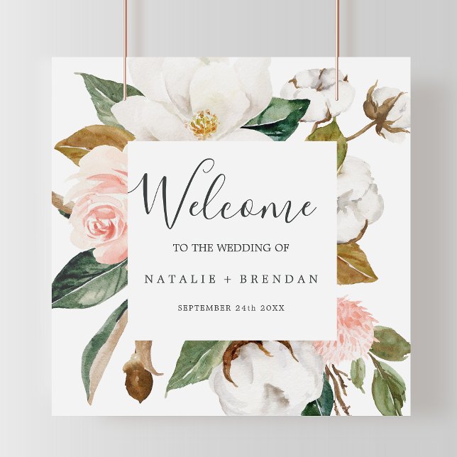 Elegant Magnolia | White and Blush Welcome Wedding Poster (Creator Uploaded)