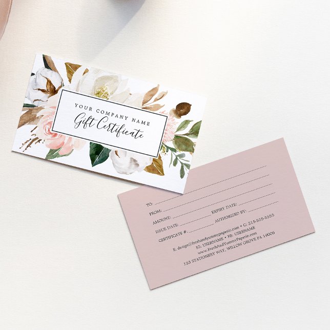 Elegant Magnolia | White & Blush Gift Certificate (Creator Uploaded)
