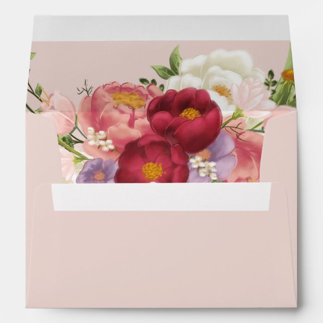 Elegant Magnolia White & Blush  Wedding Envelope (Back (Bottom))