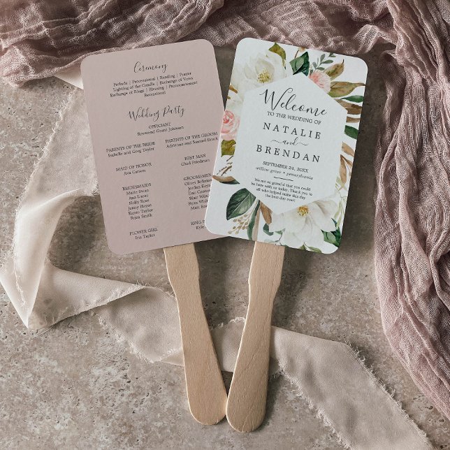 Elegant Magnolia White & Blush Wedding Program Fan (Creator Uploaded)