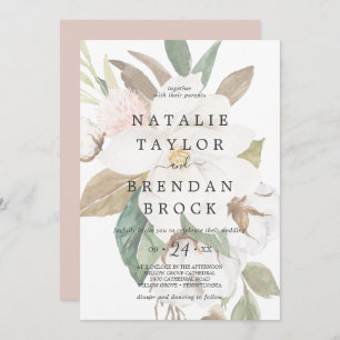 Elegant Magnolia White Faded Floral Wedding Invitation