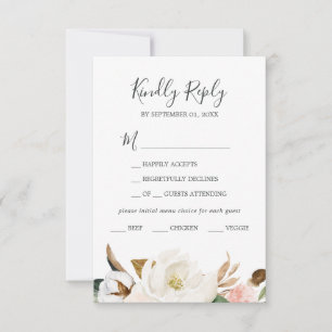 Elegant Magnolia White Menu Choice RSVP Card