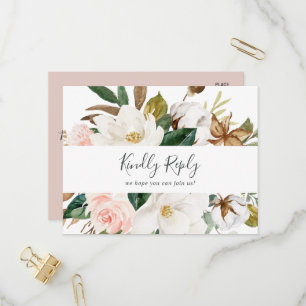Elegant Magnolia White Menu Choice RSVP Postcard