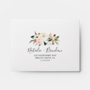 Elegant Magnolia   White Self-Addressed RSVP Envelope