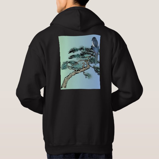 Elegant Magpie Bird and Bonsai Tree Japanese  Hoodie (Back)