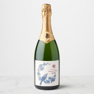 Elegant Magpie Chinese Wedding Table Number Sparkling Wine Label