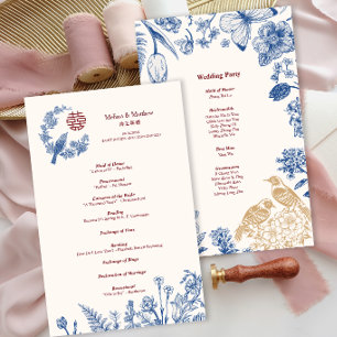 Elegant Magpie Floral Chinese Wedding Program